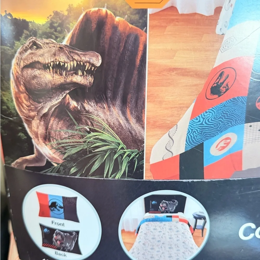 Jurassic World Kids 2 Piece Blue Orange Reversible Dinosaur Comforter